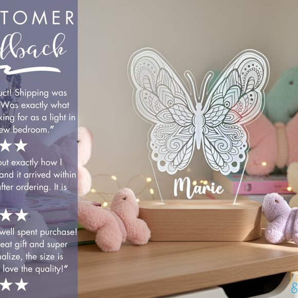 Custom LED Butterfly Name Light • Personalized Bedroom Decor • Girl Gift - Picture 7 of 8